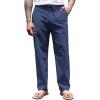 COOFANDY Men’s Casual Linen Pants Elastic Waist Drawstring Yoga Beach Pants Lightweight Loose Fit Trousers with Pockets(Navy Blue)