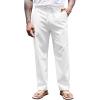 COOFANDY Men’s Casual Linen Pants Elastic Waist Drawstring Yoga Beach Pants Lightweight Loose Fit Trousers with Pockets(White)