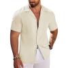 COOFANDY Men’s Casual Shirts Short Sleeve Button Down Shirts Fashion Textured Summer Beach Shirt(Beige)