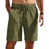 COOFANDY Mens Casual Shorts Elastic Waist Drawstring Shorts Summer Beach Linen Shorts(Army Green)