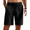COOFANDY Mens Casual Shorts Elastic Waist Drawstring Shorts Summer Beach Linen Shorts(Black)