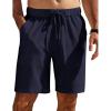 COOFANDY Mens Casual Shorts Elastic Waist Drawstring Shorts Summer Beach Linen Shorts(Dark Blue)
