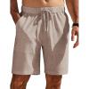 COOFANDY Mens Casual Shorts Elastic Waist Drawstring Shorts Summer Beach Linen Shorts(Khaki)