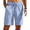 COOFANDY Mens Casual Shorts Elastic Waist Drawstring Shorts Summer Beach Linen Shorts(Light Blue)
