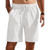 COOFANDY Mens Casual Shorts Elastic Waist Drawstring Shorts Summer Beach Linen Shorts(White)