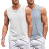 COOFANDY Men’s Casual Tank Tops 2 Pack Knit Sleeveless Lightweight Tee Muscle Basic T Shirts(White/Light Blue)