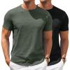 COOFANDY Mens Crew Neck T Shirt Short Sleeve Casual Summer Basic Tee Slim Fit Workout T-Shirt(Y-black/Army Green-2 Pack)