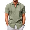 COOFANDY Men’s Cuban Guayabera Shirts Casual Short Sleeve Button Down Shirt Summer Beach Vacation Shirt(Army Green)