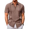 COOFANDY Men’s Cuban Guayabera Shirts Casual Short Sleeve Button Down Shirt Summer Beach Vacation Shirt(Brown)