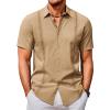 COOFANDY Men’s Cuban Guayabera Shirts Casual Short Sleeve Button Down Shirt Summer Beach Vacation Shirt(Camel)