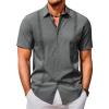 COOFANDY Men’s Cuban Guayabera Shirts Casual Short Sleeve Button Down Shirt Summer Beach Vacation Shirt(Dark Grey)