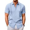 COOFANDY Men’s Cuban Guayabera Shirts Casual Short Sleeve Button Down Shirt Summer Beach Vacation Shirt(Light Blue)