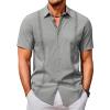 COOFANDY Men’s Cuban Guayabera Shirts Casual Short Sleeve Button Down Shirt Summer Beach Vacation Shirt(Light Grey)