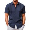 COOFANDY Men’s Cuban Guayabera Shirts Casual Short Sleeve Button Down Shirt Summer Beach Vacation Shirt(Navy Blue)