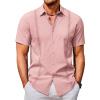 COOFANDY Men’s Cuban Guayabera Shirts Casual Short Sleeve Button Down Shirt Summer Beach Vacation Shirt(Pink)