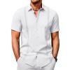 COOFANDY Men’s Cuban Guayabera Shirts Casual Short Sleeve Button Down Shirt Summer Beach Vacation Shirt(White)