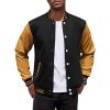 COOFANDY Mens Fashion Varsity Jackets Leather Sleeve Slim Fit College Baseball Letterman Bomber Coat(Black-yellow)