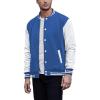 COOFANDY Mens Fashion Varsity Jackets Leather Sleeve Slim Fit College Baseball Letterman Bomber Coat(Blue)