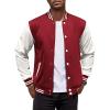 COOFANDY Mens Fashion Varsity Jackets Leather Sleeve Slim Fit College Baseball Letterman Bomber Coat(Burgundy)