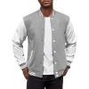 COOFANDY Mens Fashion Varsity Jackets Leather Sleeve Slim Fit College Baseball Letterman Bomber Coat(Grey)