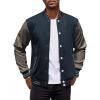 COOFANDY Mens Fashion Varsity Jackets Leather Sleeve Slim Fit College Baseball Letterman Bomber Coat(Navy-grey)
