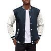 COOFANDY Mens Fashion Varsity Jackets Leather Sleeve Slim Fit College Baseball Letterman Bomber Coat(Navy-white Sleeve)