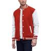 COOFANDY Mens Fashion Varsity Jackets Leather Sleeve Slim Fit College Baseball Letterman Bomber Coat(Red-white Sleeve)