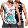COOFANDY Men’s Floral Tank Top Sleeveless Tees All Over Print Casual Sport T-Shirts Hawaii Beach Vacation(2 Pack-black(b)/White)