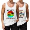 COOFANDY Men’s Floral Tank Top Sleeveless Tees All Over Print Casual Sport T-Shirts Hawaii Beach Vacation(2 Pack-white-coconut Tree)