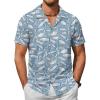 COOFANDY Mens Hawaiian Shirt Short Sleeve Buttoon Down Shirts Casual Tropical Floral Summer Linen Shirts(Blue Shark)