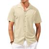 COOFANDY Mens Hawaiian Shirt Short Sleeve Buttoon Down Shirts Casual Tropical Floral Summer Linen Shirts(Light Khaki)