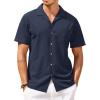 COOFANDY Mens Hawaiian Shirt Short Sleeve Buttoon Down Shirts Casual Tropical Floral Summer Linen Shirts(Navy Blue)