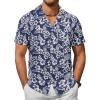 COOFANDY Mens Hawaiian Shirt Short Sleeve Buttoon Down Shirts Casual Tropical Floral Summer Linen Shirts(Navy Floral)