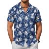 COOFANDY Mens Hawaiian Shirt Short Sleeve Buttoon Down Shirts Casual Tropical Floral Summer Linen Shirts(Navy Leaves)