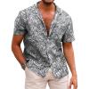 COOFANDY Mens Hawaiian Shirt Short Sleeve Buttoon Down Shirts Casual Tropical Floral Summer Linen Shirts(Palm Leaf-black&white)