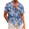 COOFANDY Mens Hawaiian Shirt Short Sleeve Buttoon Down Shirts Casual Tropical Floral Summer Linen Shirts(Palm Leaf-denim Blue)