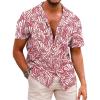 COOFANDY Mens Hawaiian Shirt Short Sleeve Buttoon Down Shirts Casual Tropical Floral Summer Linen Shirts(Palm Leaf-red)