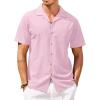 COOFANDY Mens Hawaiian Shirt Short Sleeve Buttoon Down Shirts Casual Tropical Floral Summer Linen Shirts(Pink)