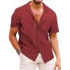 COOFANDY Mens Hawaiian Shirt Short Sleeve Buttoon Down Shirts Casual Tropical Floral Summer Linen Shirts(Wine Red)