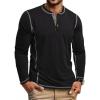 COOFANDY Men’s Henley Shirts Long Sleeve Casual Maverick Slub Henley T-Shirts Lightweight Basic Tee(01-black)