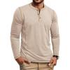 COOFANDY Men’s Henley Shirts Long Sleeve Casual Maverick Slub Henley T-Shirts Lightweight Basic Tee(01-light Khaki)
