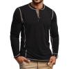 COOFANDY Men’s Henley Shirts Long Sleeve Casual Maverick Slub Henley T-Shirts Lightweight Basic Tee(02-black)