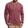 COOFANDY Men’s Henley Shirts Long Sleeve Casual Maverick Slub Henley T-Shirts Lightweight Basic Tee(Wine Red)