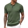 COOFANDY Mens Knit Polo Shirt Short Sleeve Vintage Textured Casual Golf Shirts Summer Beach Top(Army Green)