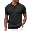 COOFANDY Mens Knit Polo Shirt Short Sleeve Vintage Textured Casual Golf Shirts Summer Beach Top(Black)