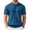 COOFANDY Mens Knit Polo Shirt Short Sleeve Vintage Textured Casual Golf Shirts Summer Beach Top(Blue)
