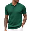 COOFANDY Mens Knit Polo Shirt Short Sleeve Vintage Textured Casual Golf Shirts Summer Beach Top(Dark Green)