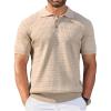 COOFANDY Mens Knit Polo Shirt Short Sleeve Vintage Textured Casual Golf Shirts Summer Beach Top(Khaki)