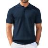 COOFANDY Mens Knit Polo Shirt Short Sleeve Vintage Textured Casual Golf Shirts Summer Beach Top(Navy Blue)
