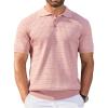 COOFANDY Mens Knit Polo Shirt Short Sleeve Vintage Textured Casual Golf Shirts Summer Beach Top(Pink)